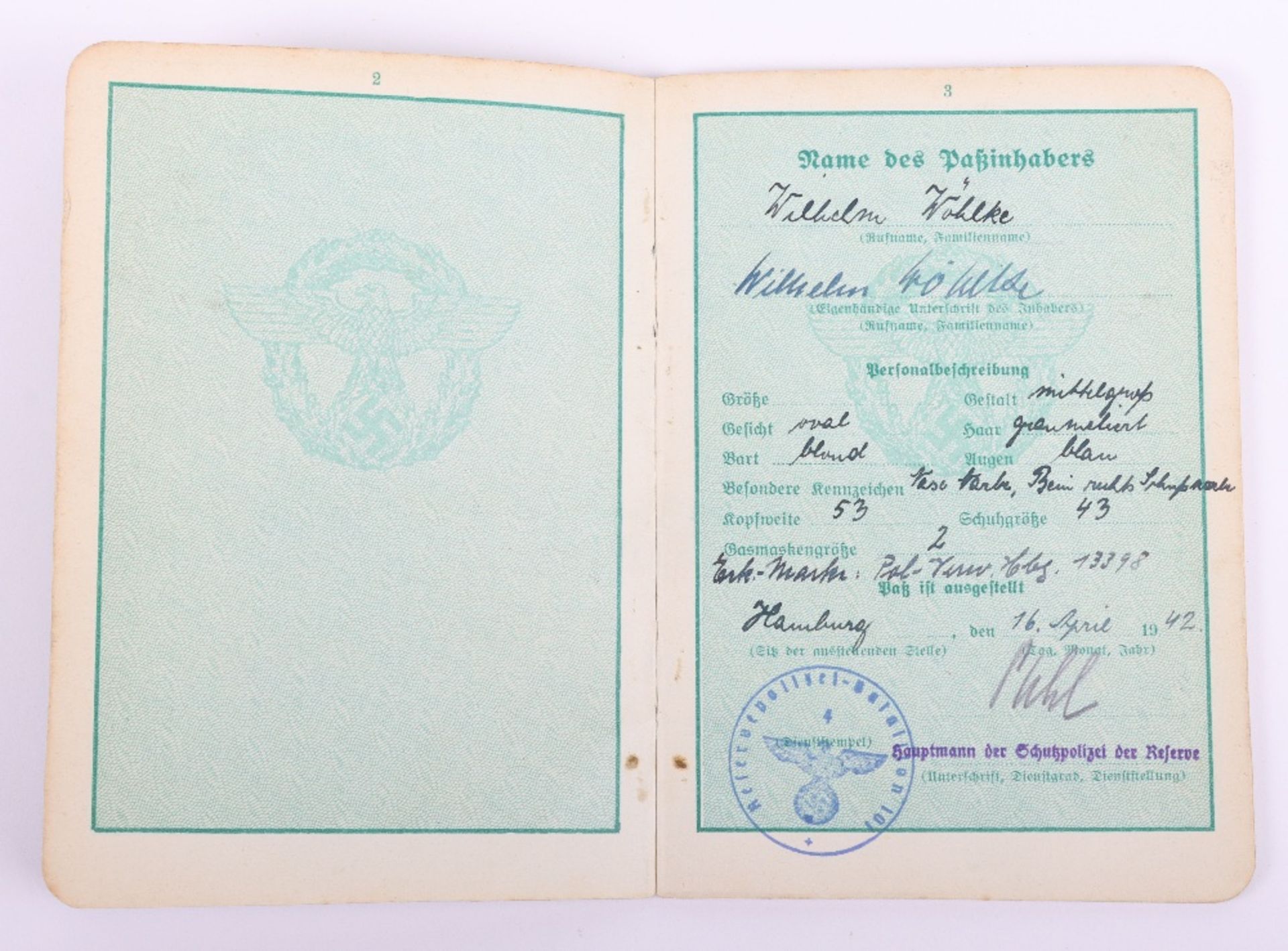 WW2 German Police service book / Polizei Dienstpass to W. Wöhlke, 1942 as Wachmeister d. Schutzpoliz - Bild 4 aus 9