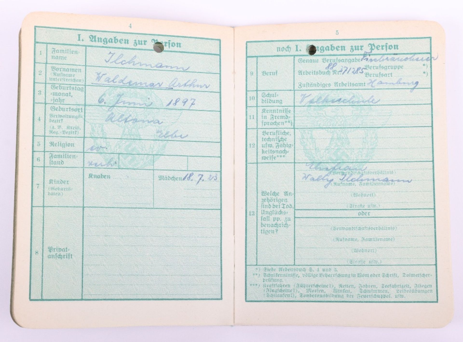 WW2 German Police service book / Polizei Dienstpass to W. Ilchmann. Polizei Reserve Hamburg 1943 - Bild 5 aus 11