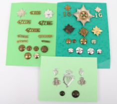 Carded badges, buttons & shoulder titles to the Irish Guards, 4th /7th Royal Dragoon Guards and the