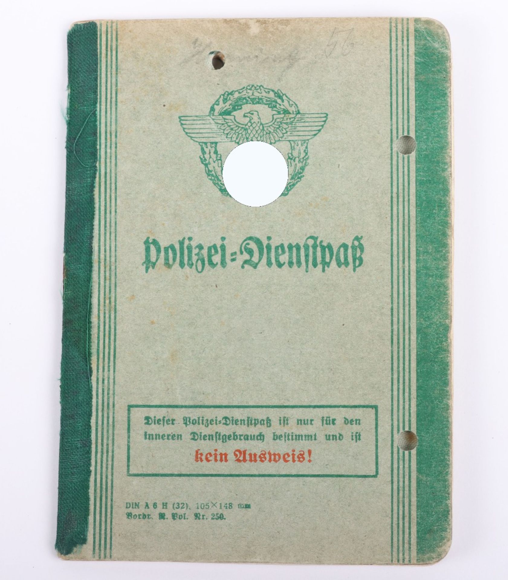 WW2 German Police service book / Polizei Dienstpass to Fritz Henning, Hamburg 1941