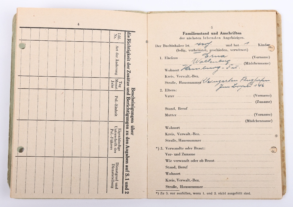 WW2 German Police Soldbuch / ID book to Fritz Bohn, Polizei Reserve Hamburg 1944 - Image 6 of 8