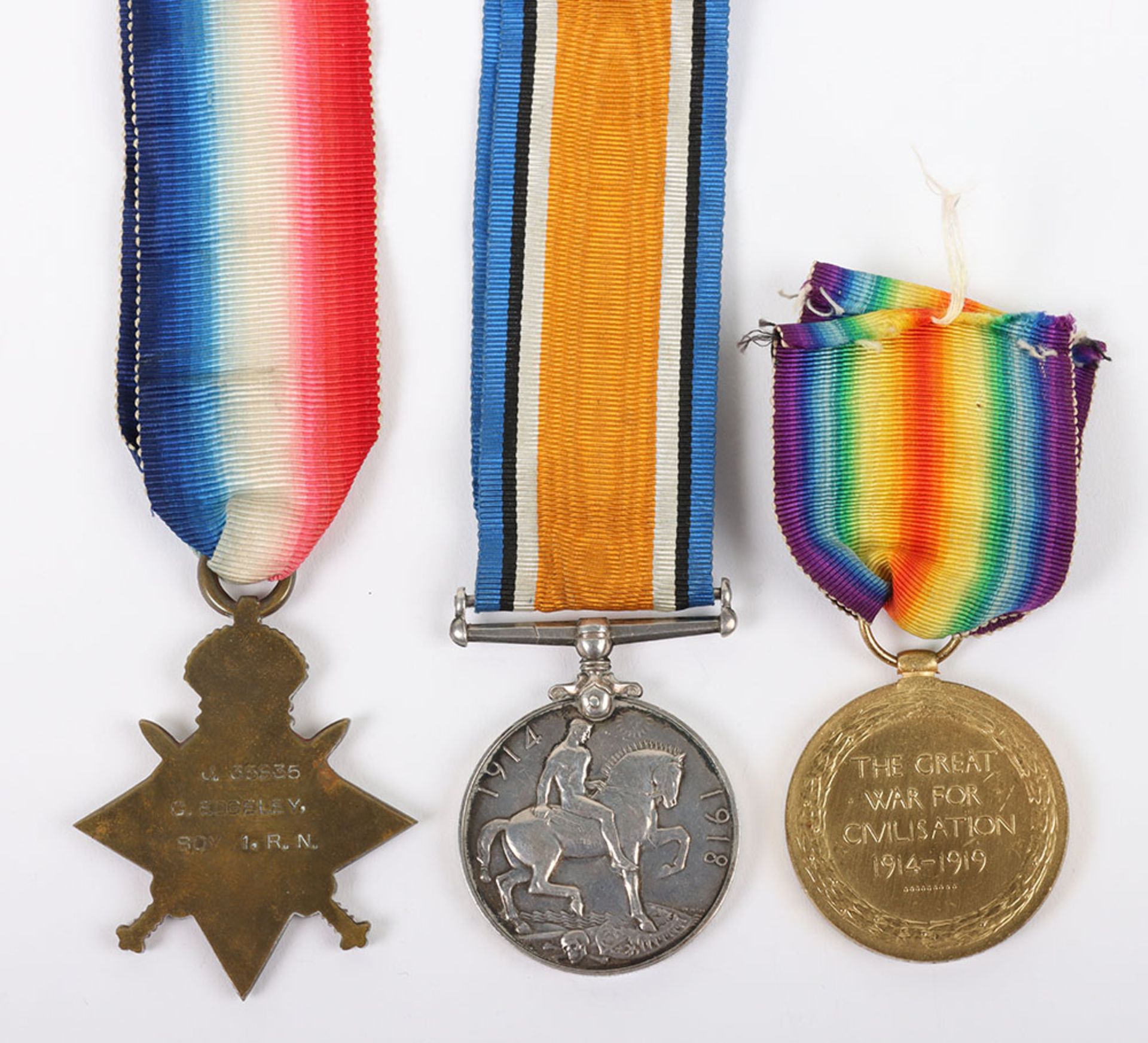 A Great War 1914-15 trio of medals to a young sailor in the Royal Navy - Image 4 of 5