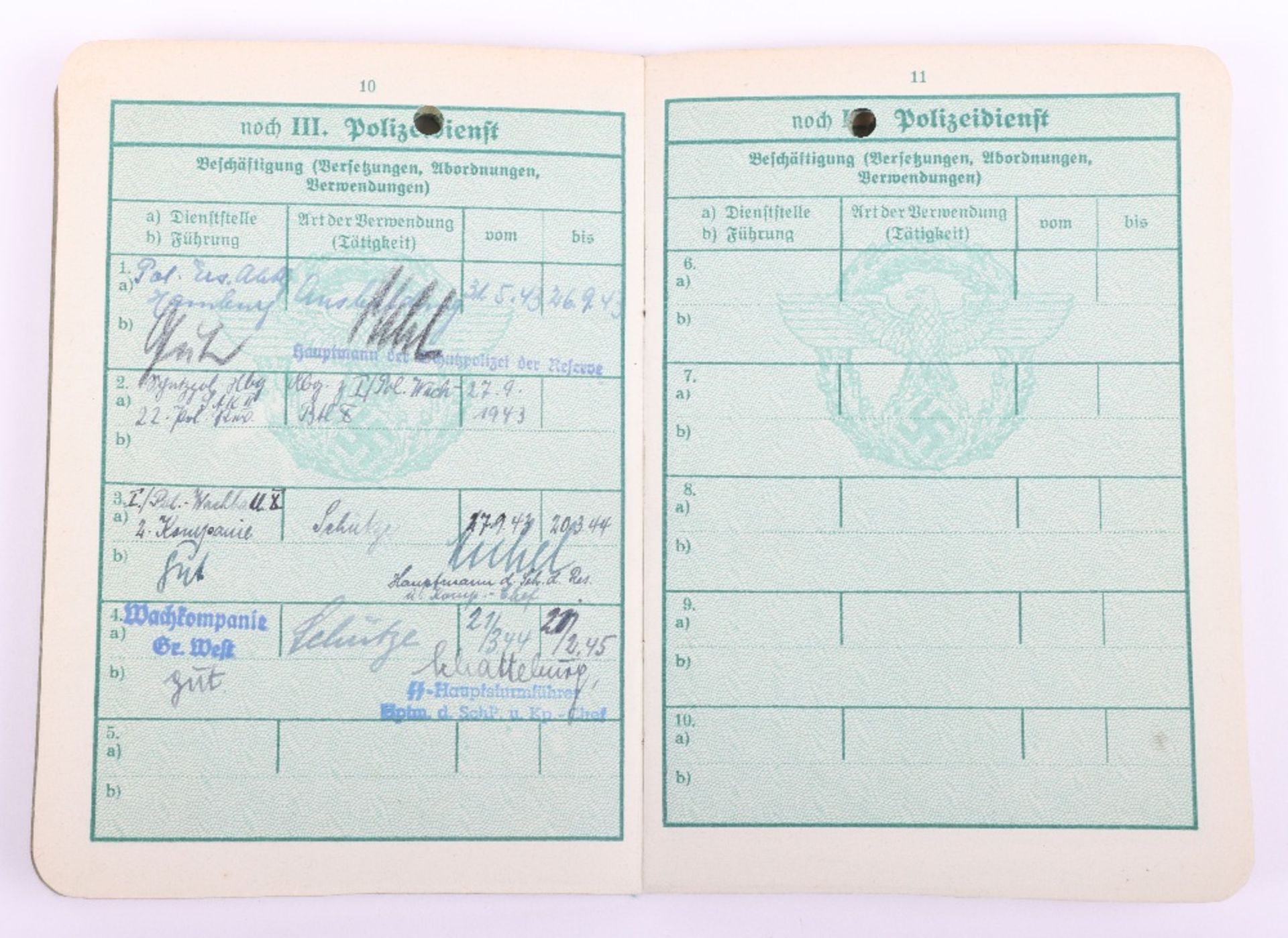 WW2 German Police service book / Polizei Dienstpass to W. Ilchmann. Polizei Reserve Hamburg 1943 - Bild 8 aus 11