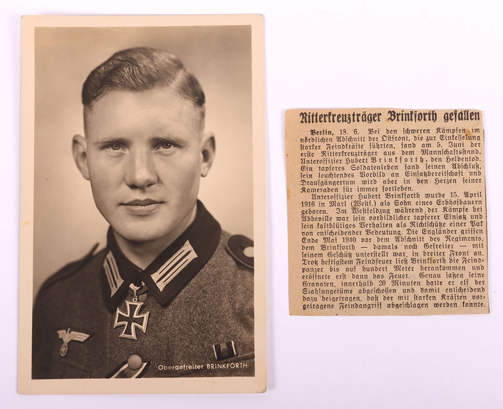 WW2 German Knights Cross Winner Obergefreiter Brinkforth Postcard - Image 2 of 3