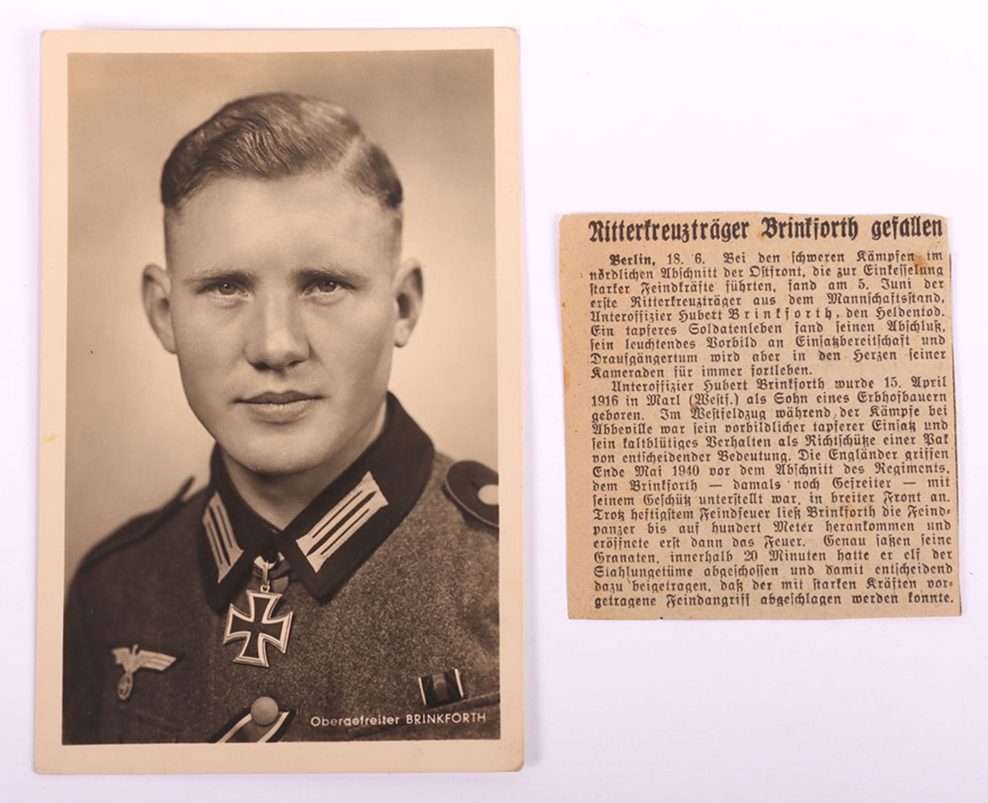 WW2 German Knights Cross Winner Obergefreiter Brinkforth Postcard - Bild 2 aus 3