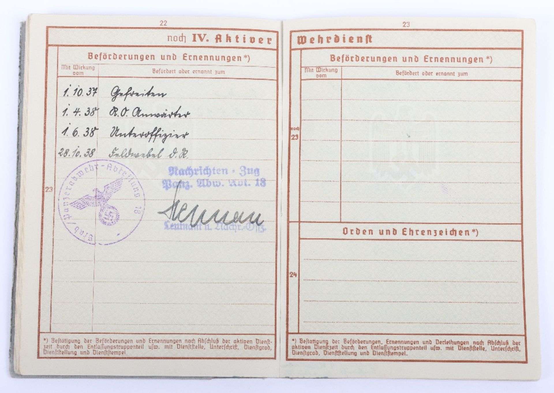 WW2 German Wehrpass to H. Mülchen, Panzer Abwehr. Abteilung 18 - Bild 21 aus 26