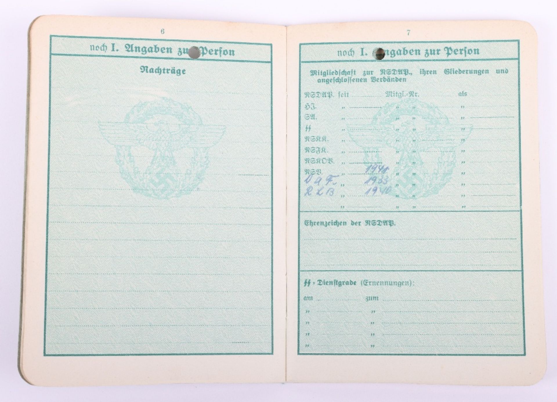WW2 German Police service book / Polizei Dienstpass to W. Ilchmann. Polizei Reserve Hamburg 1943 - Image 6 of 11