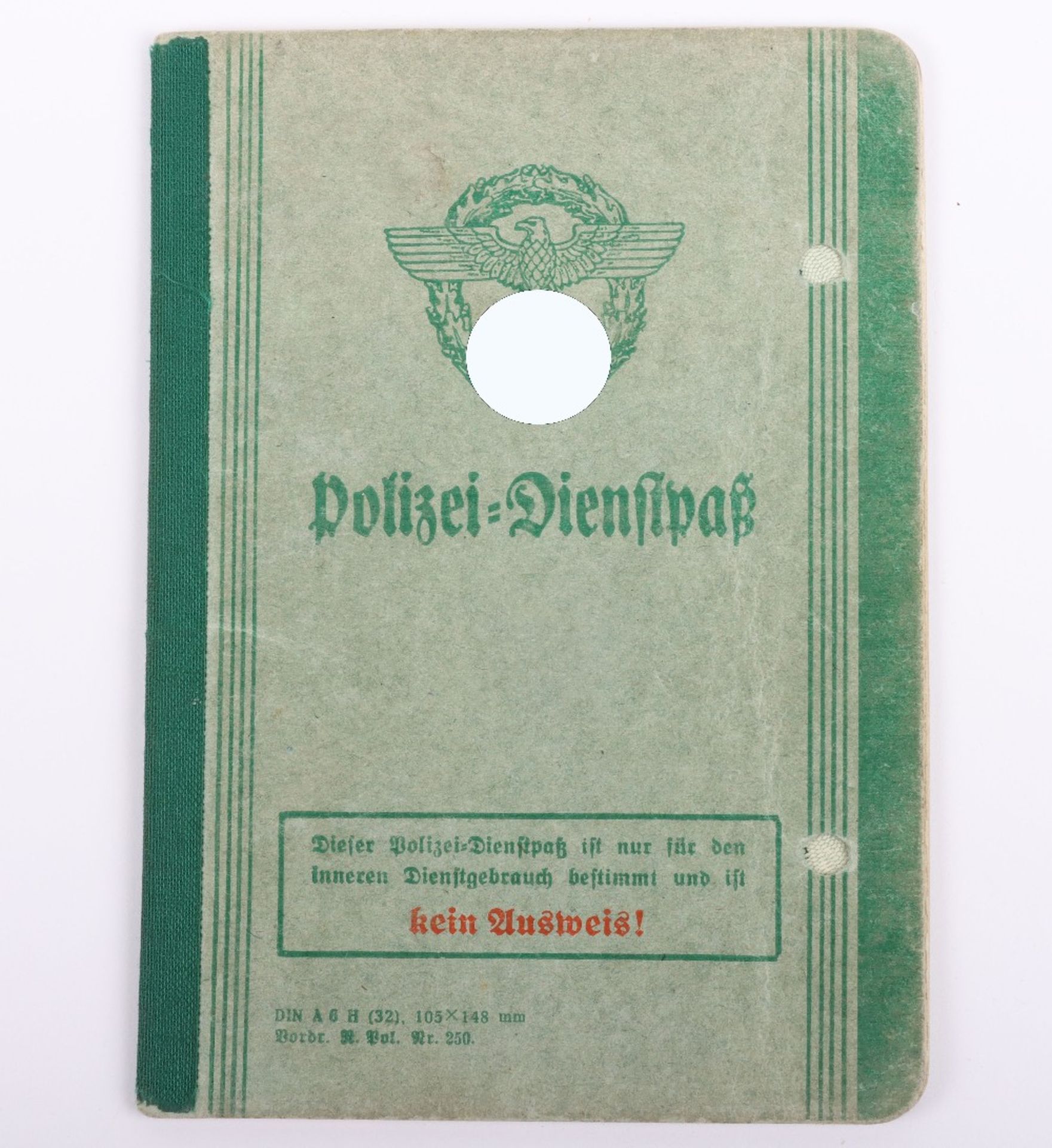 WW2 German Police service book / Polizei Dienstpass to Kurt Falbe from Berlin