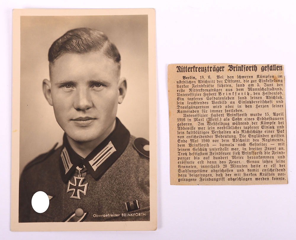 WW2 German Knights Cross Winner Obergefreiter Brinkforth Postcard