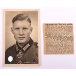 WW2 German Knights Cross Winner Obergefreiter Brinkforth Postcard
