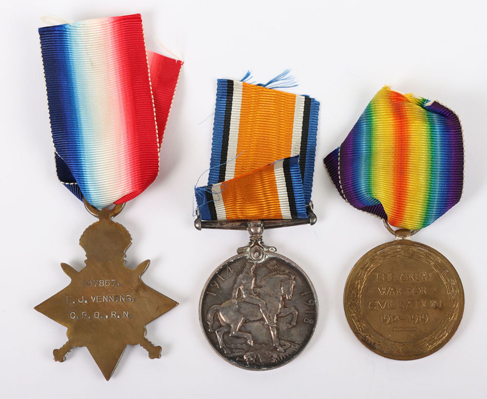 A Great War 1914-15 star medal trio to a Chief Petty Officer in the Royal Navy - Image 4 of 5