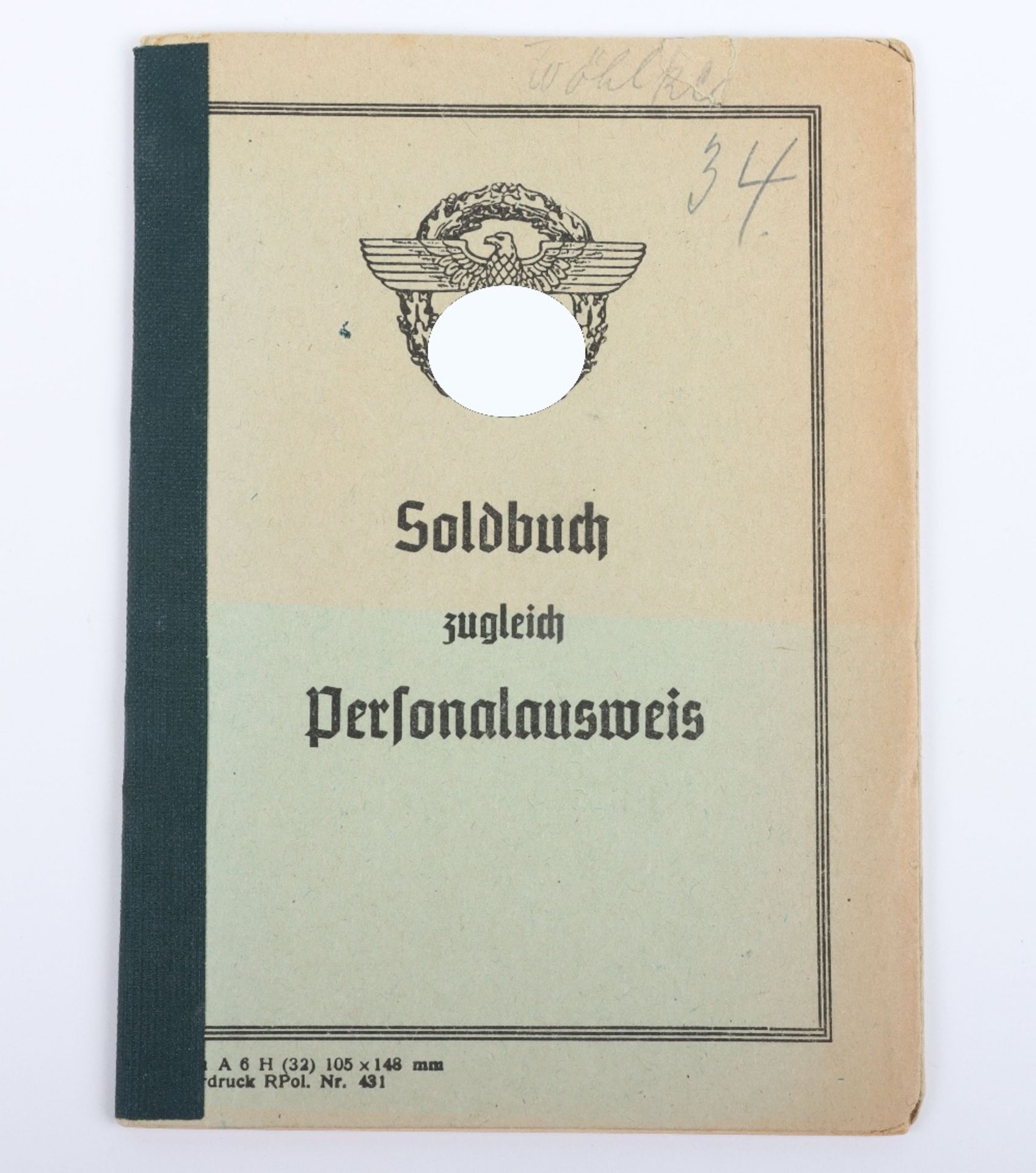 WW2 German Police Soldbuch / ID book to W. Wöhlke, late 1944 issue, Hamburg