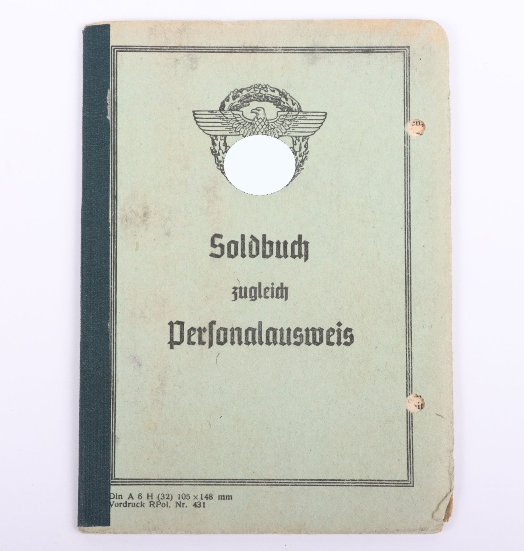 WW2 German Police Soldbuch / ID book to Fritz Bohn, Polizei Reserve Hamburg 1944