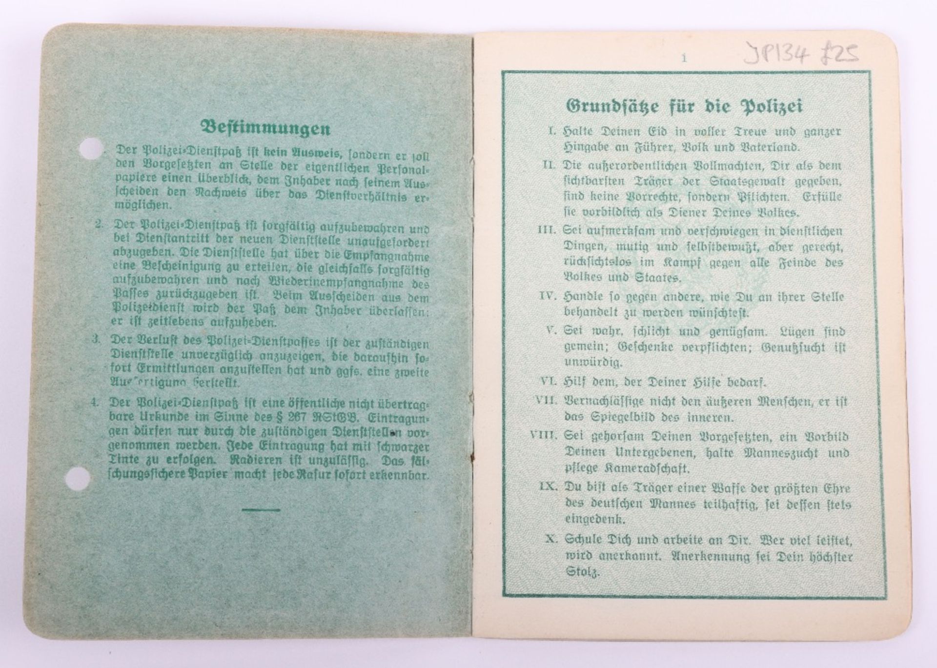 WW2 German Police service book / Polizei Dienstpass toL. Fiedler, Hamburg 1942 - Image 3 of 11