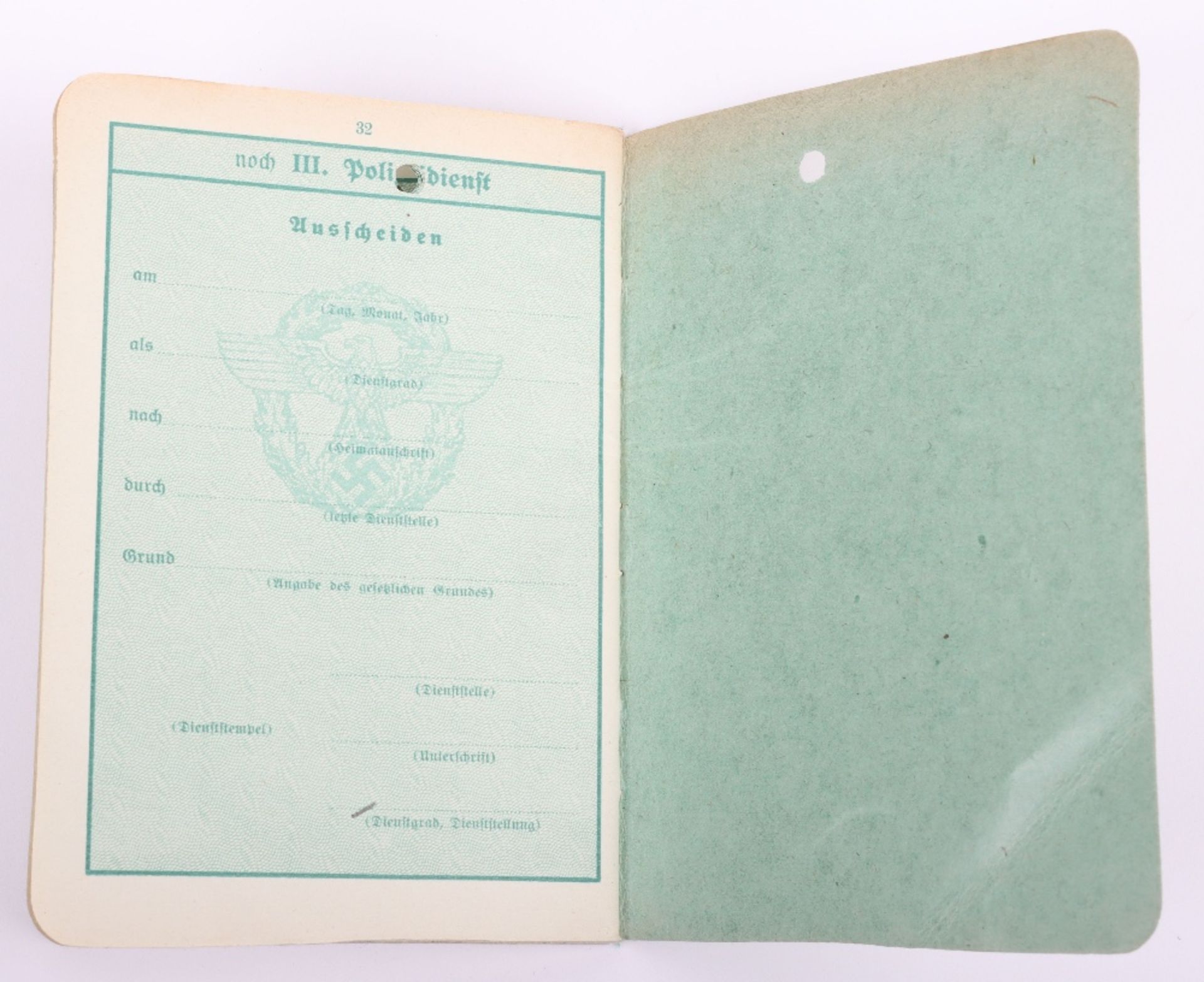 WW2 German Police service book / Polizei Dienstpass to W. Ilchmann. Polizei Reserve Hamburg 1943 - Image 11 of 11