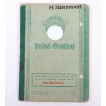 WW2 German Police service book / Polizei Dienstpass to E. Hillenbrand. Polizei Reserve Hamburg 1941