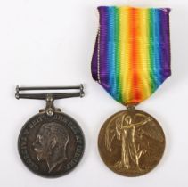 A Great War pair of medals to a Private in the Kings Own Scottish Borderers who was discharged in Oc