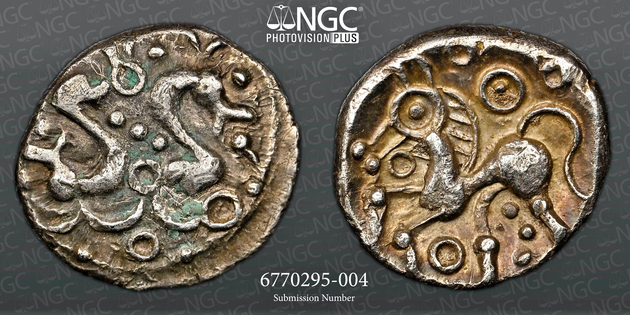 NGC Ch VF – British Iron Age, Regini-Atrebates, (c. 60-20BC), silver unit, Sussex Ducks type, - Image 3 of 3