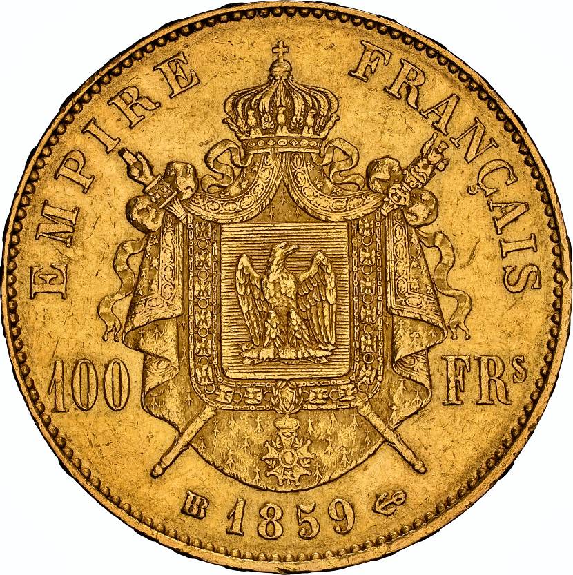 NGC AU 55 - France – Napoleon III, 100 Francs, 1859 BB - Image 2 of 3