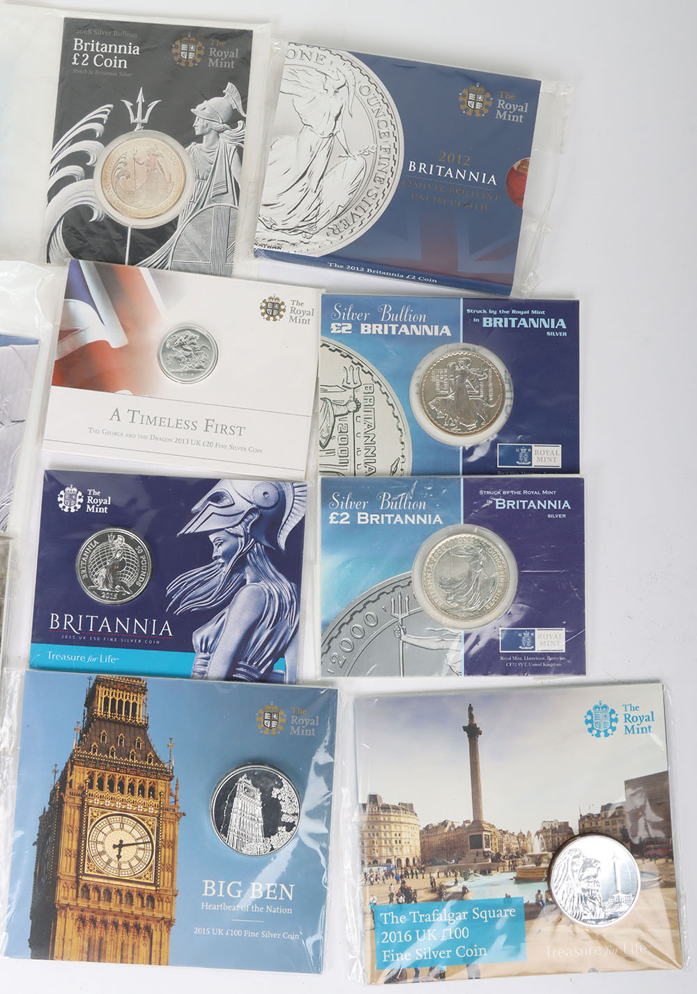 Various Silver coins including 9xBritannia coins, A Trafalgar, Big Ben and Buckingham Palace £100 .9 - Image 3 of 3