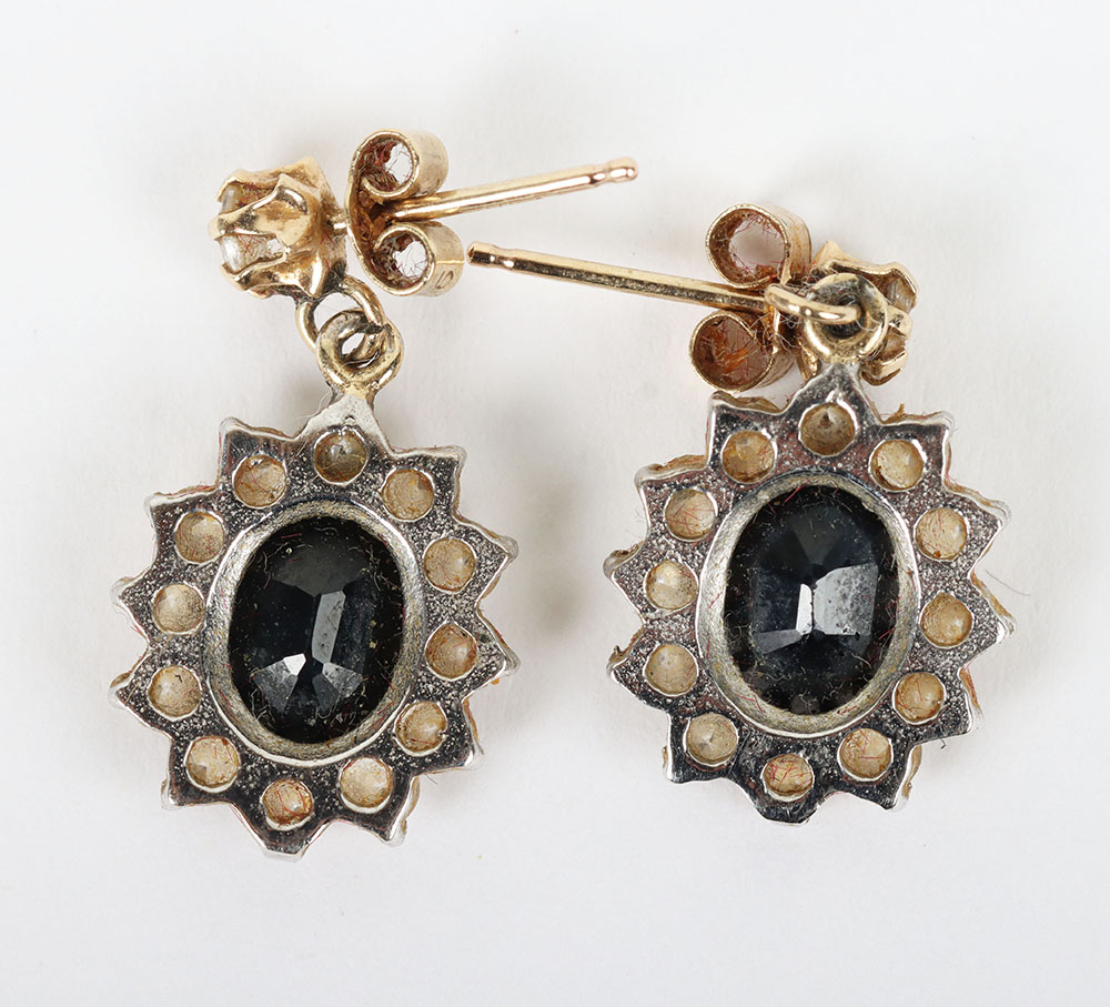 A pair of 9ct gold sapphire and diamond earrings - Image 3 of 3