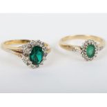 Two 9ct gold emerald and diamond rings