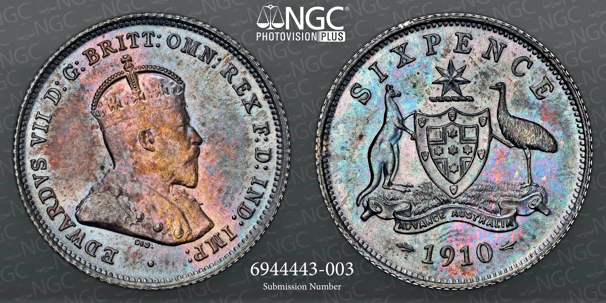 NGC MS 64 – Australia – Commonwealth – George V (1910-1936), Sixpence, 1910 - Image 3 of 3