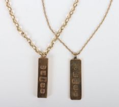 Two 9ct gold ingots on 9ct chains