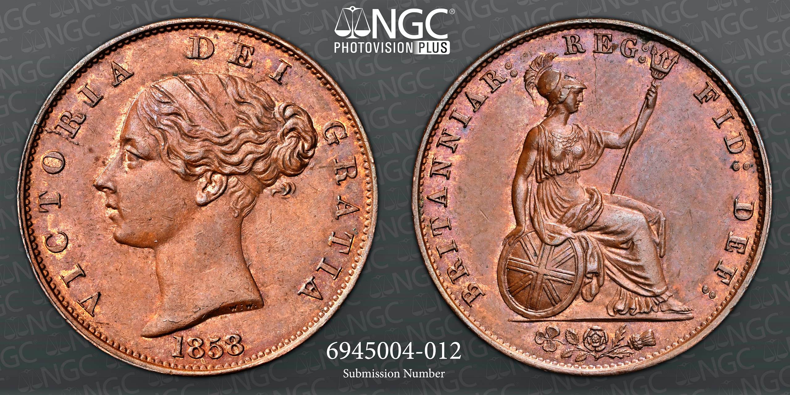 NGC MS 62 BN – Victoria (1837-1901), Halfpenny, 1858/7 - Image 3 of 3