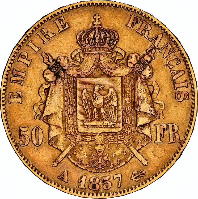 NGC VF 30 – France – Napoleon III, 50 Franc, 1857 A - Image 2 of 3