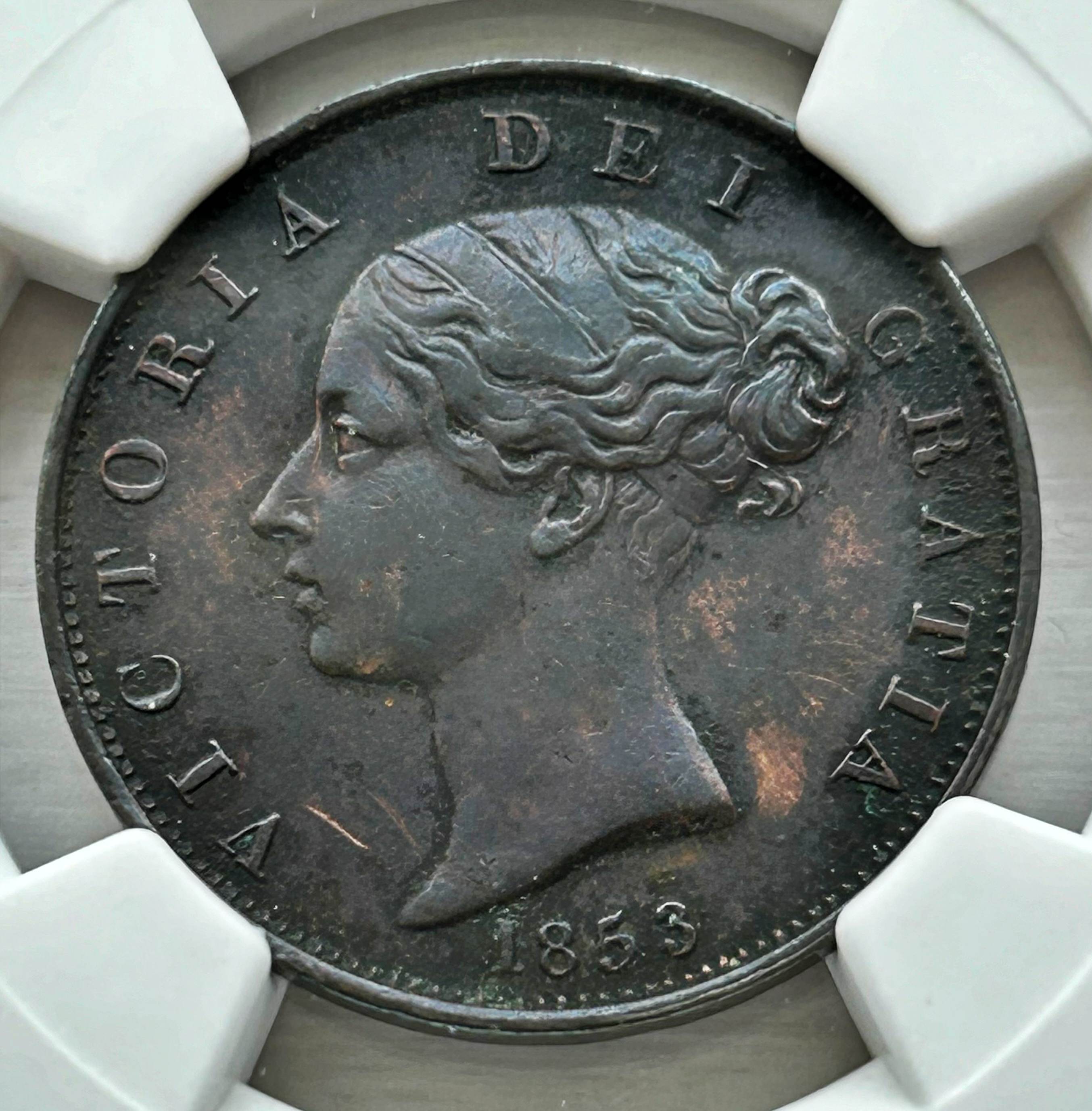 NGC AU 53 & AU Deails – Victoria (1837-1901), Penny, Halfpenny & Farhting, 1853 - Image 11 of 12