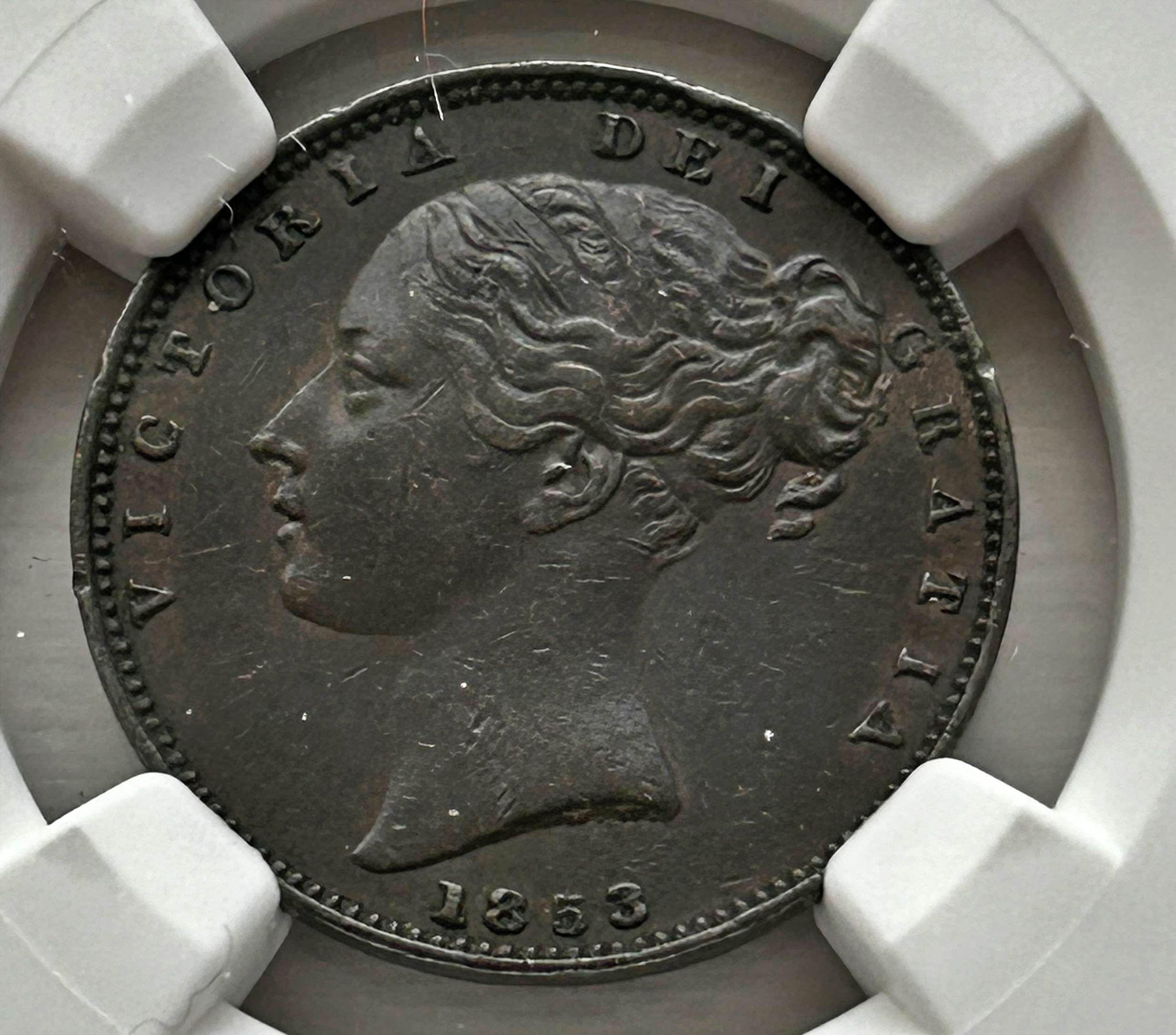 NGC AU 53 & AU Deails – Victoria (1837-1901), Penny, Halfpenny & Farhting, 1853 - Image 2 of 12