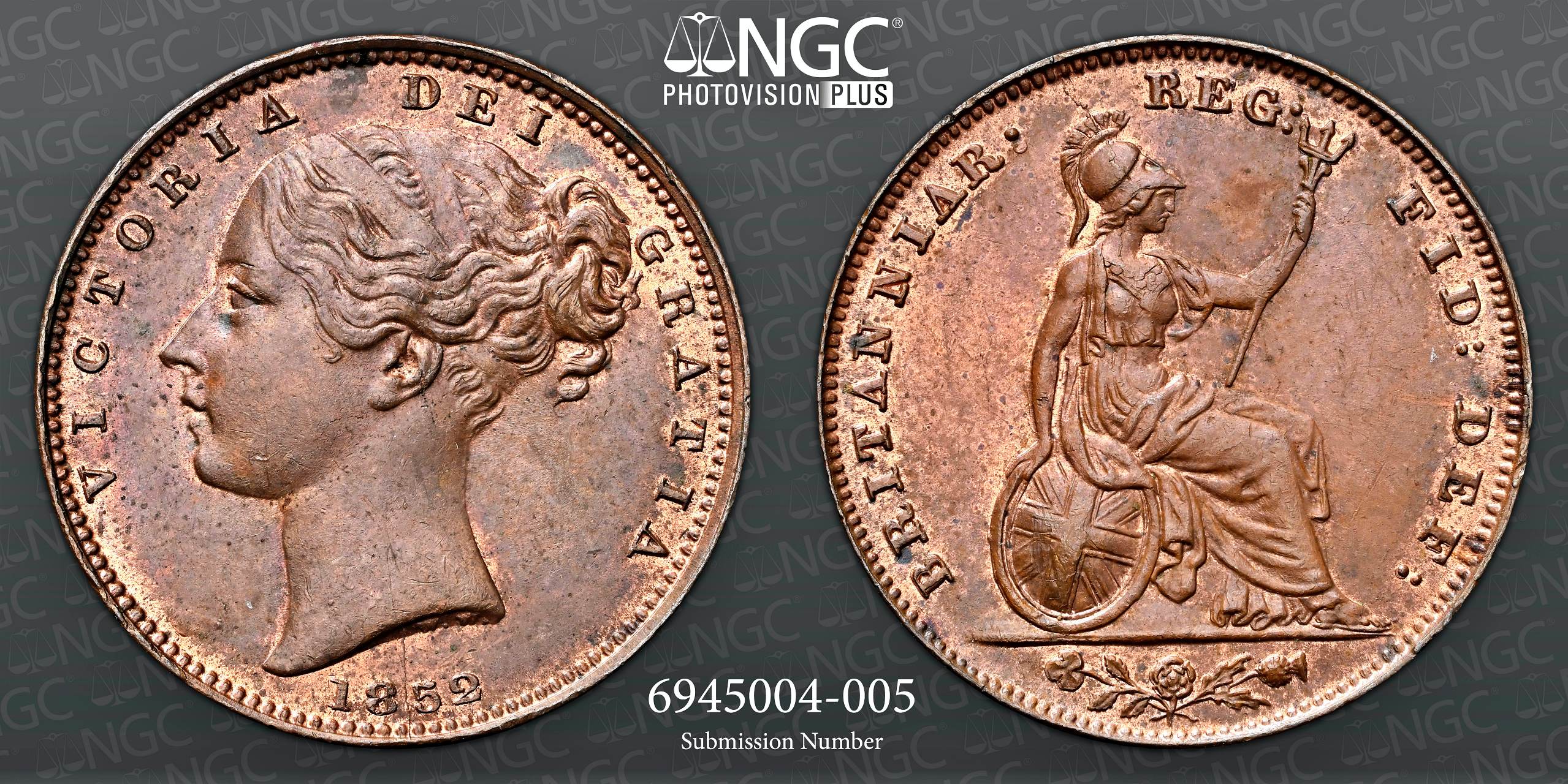 NGC MS 64 BN – Victoria (1837-1901), Farthing, 1852 - Image 3 of 3