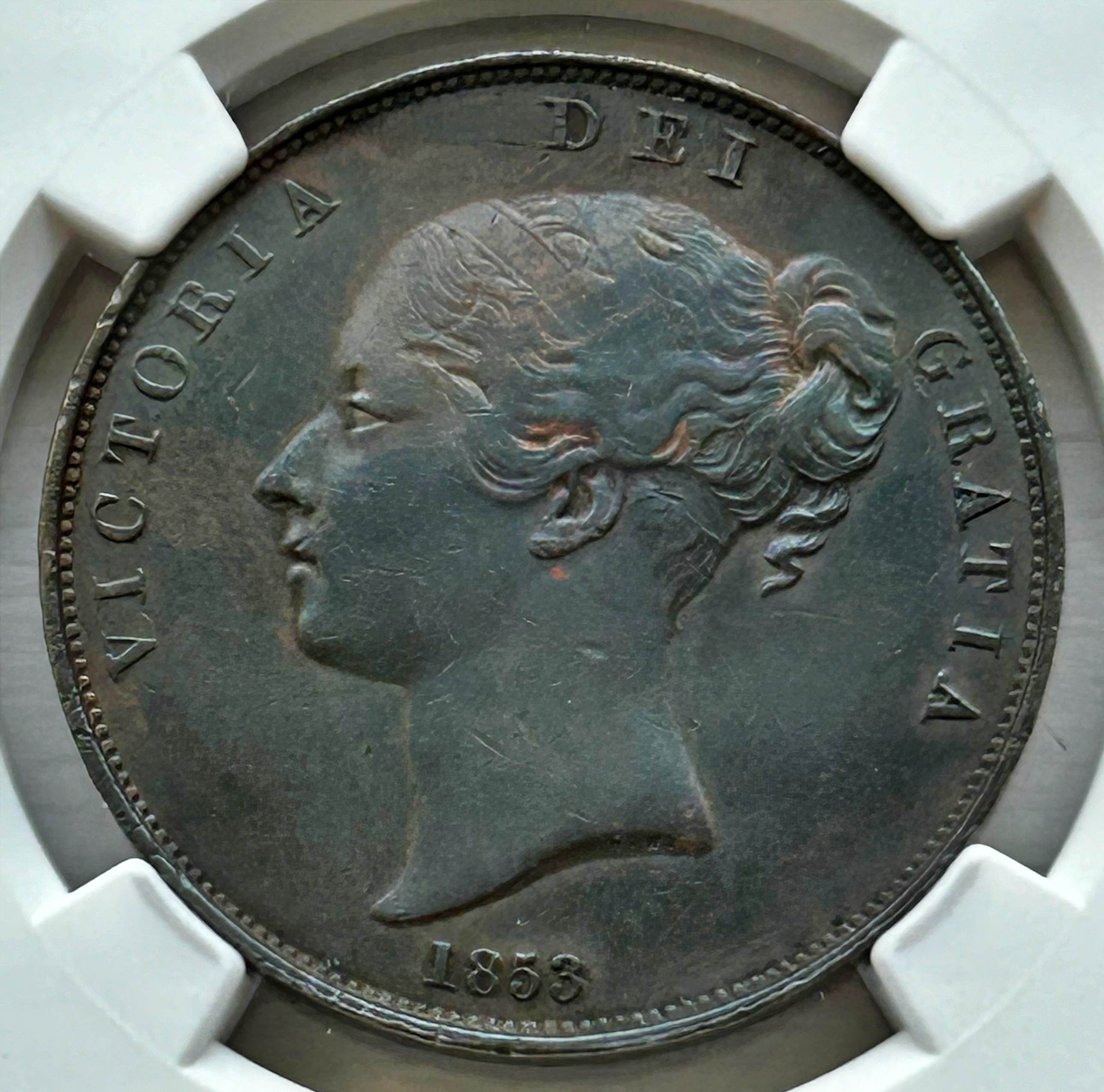 NGC AU 53 & AU Deails – Victoria (1837-1901), Penny, Halfpenny & Farhting, 1853 - Image 5 of 12