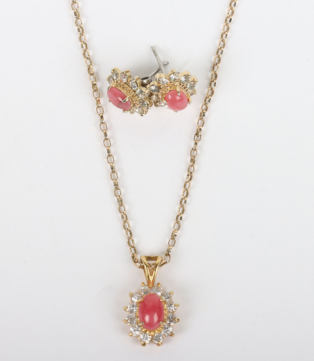 A 9ct diamond and coral earring and pendant chain set - Image 2 of 6