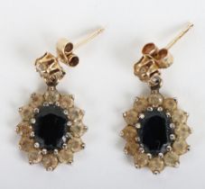 A pair of 9ct gold sapphire and diamond earrings