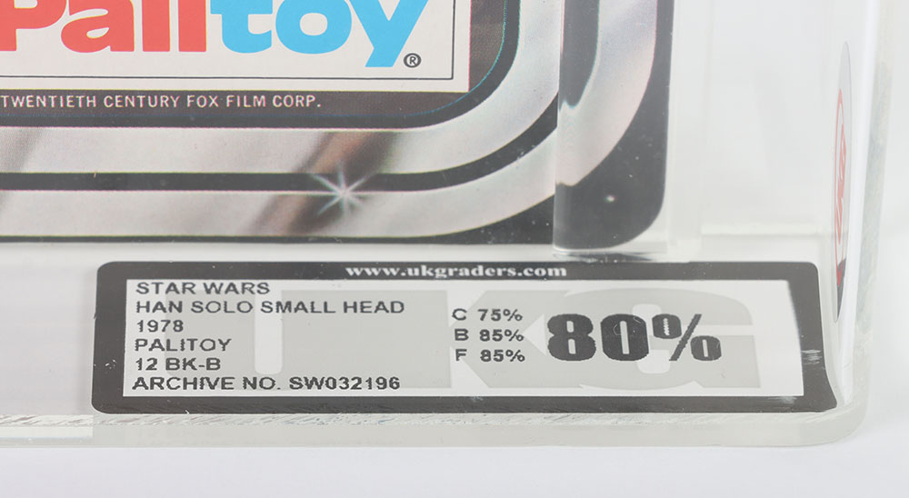 Vintage Star Wars UKG Graded 80 Han Solo (Small head) on 1978 Star Wars Palitoy 12 back B card - Image 3 of 9
