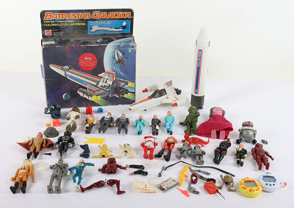 Collection of Vintage 3.75 Action Figures Vehicles weapons and accessories plus a Battlestar Galacti