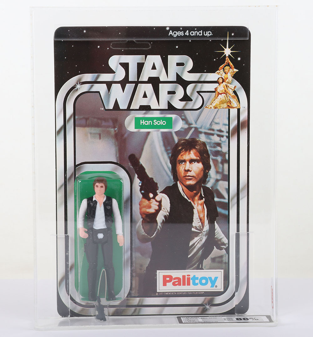 Vintage Star Wars UKG Graded 80 Han Solo (Small head) on 1978 Star Wars Palitoy 12 back B card