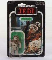 Vintage Star Wars Chief Chirpa on Return of the Jedi, 1983 Palitoy 65 back C, rare double stem bubbl