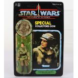 Princess Leia Organa (In Combat Poncho) on Power of The Force card back with coin by Kenner