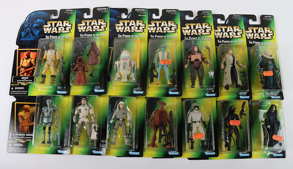 Star Wars Power of the Force 14 Action Figures Mint with Gold Stickers with Original Shipping Case K - Image 3 of 5