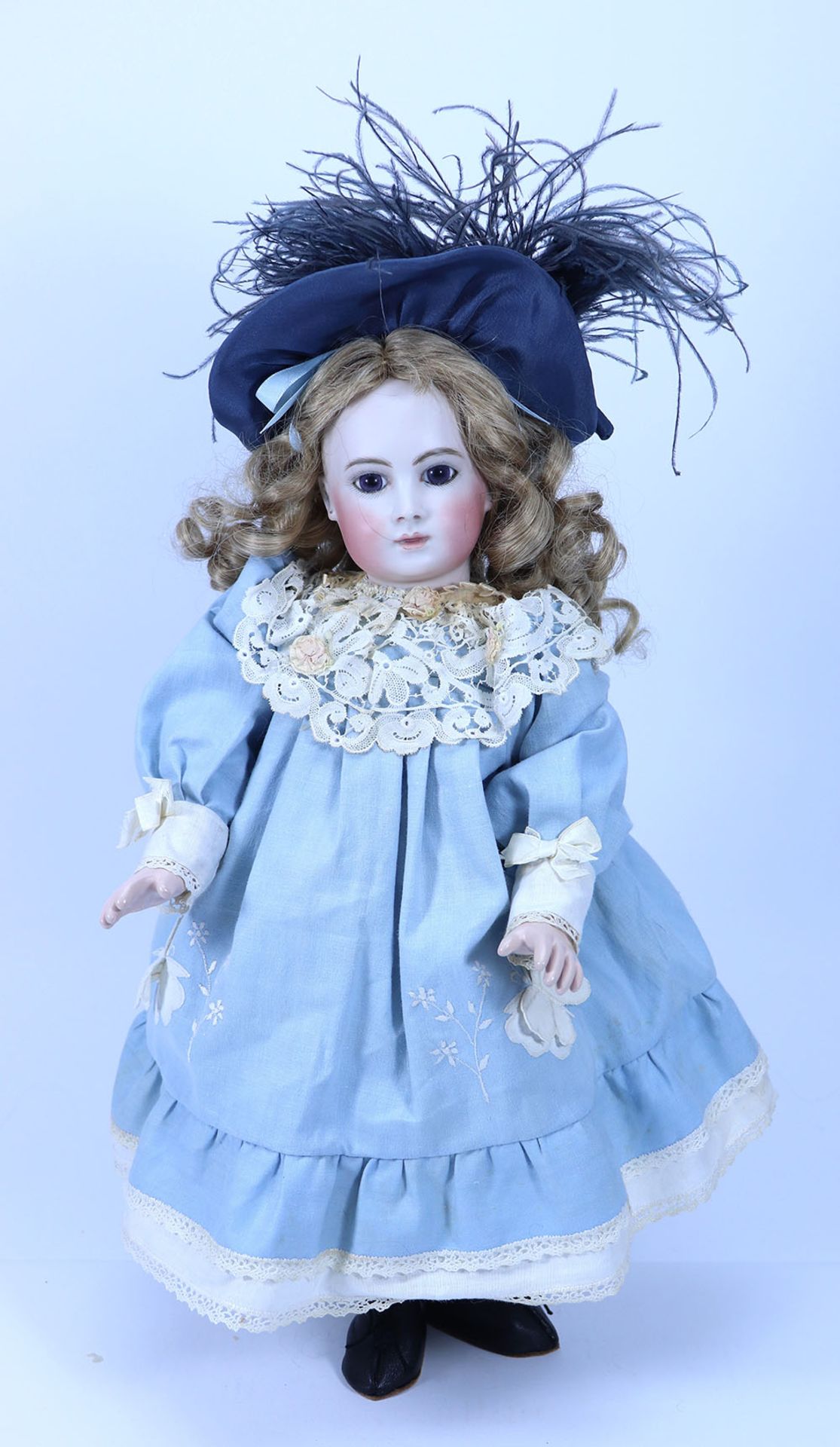 A reproduction Gina Saunders ‘H’ bisque’ head Bebe doll, 1990,