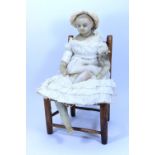 A large poured wax shoulder head doll, English 1860s,