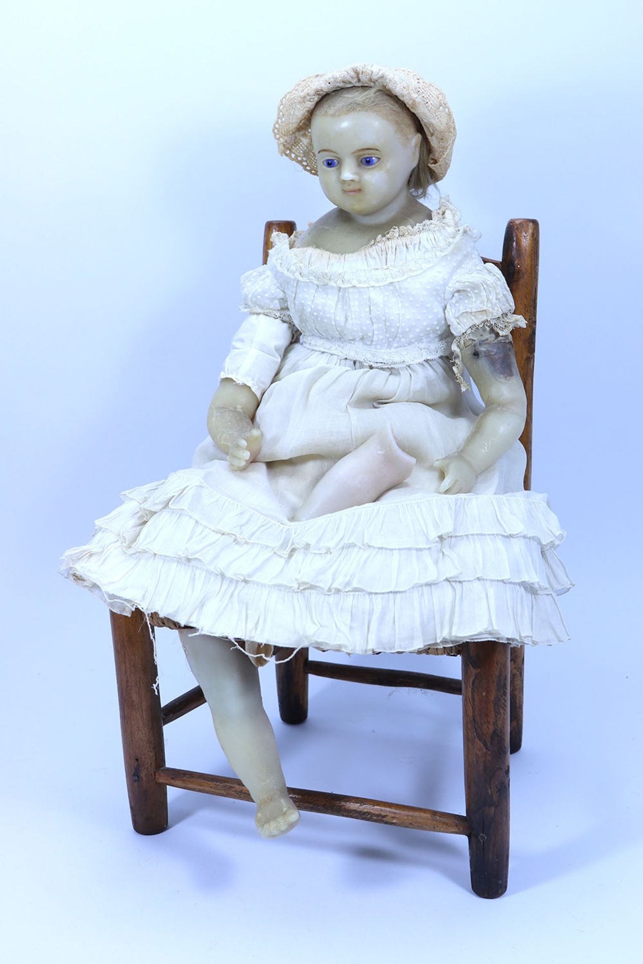 A large poured wax shoulder head doll, English 1860s,