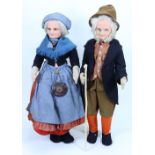 Norah Wellings Old Man and Old Woman felt character dolls, English 1930’s,