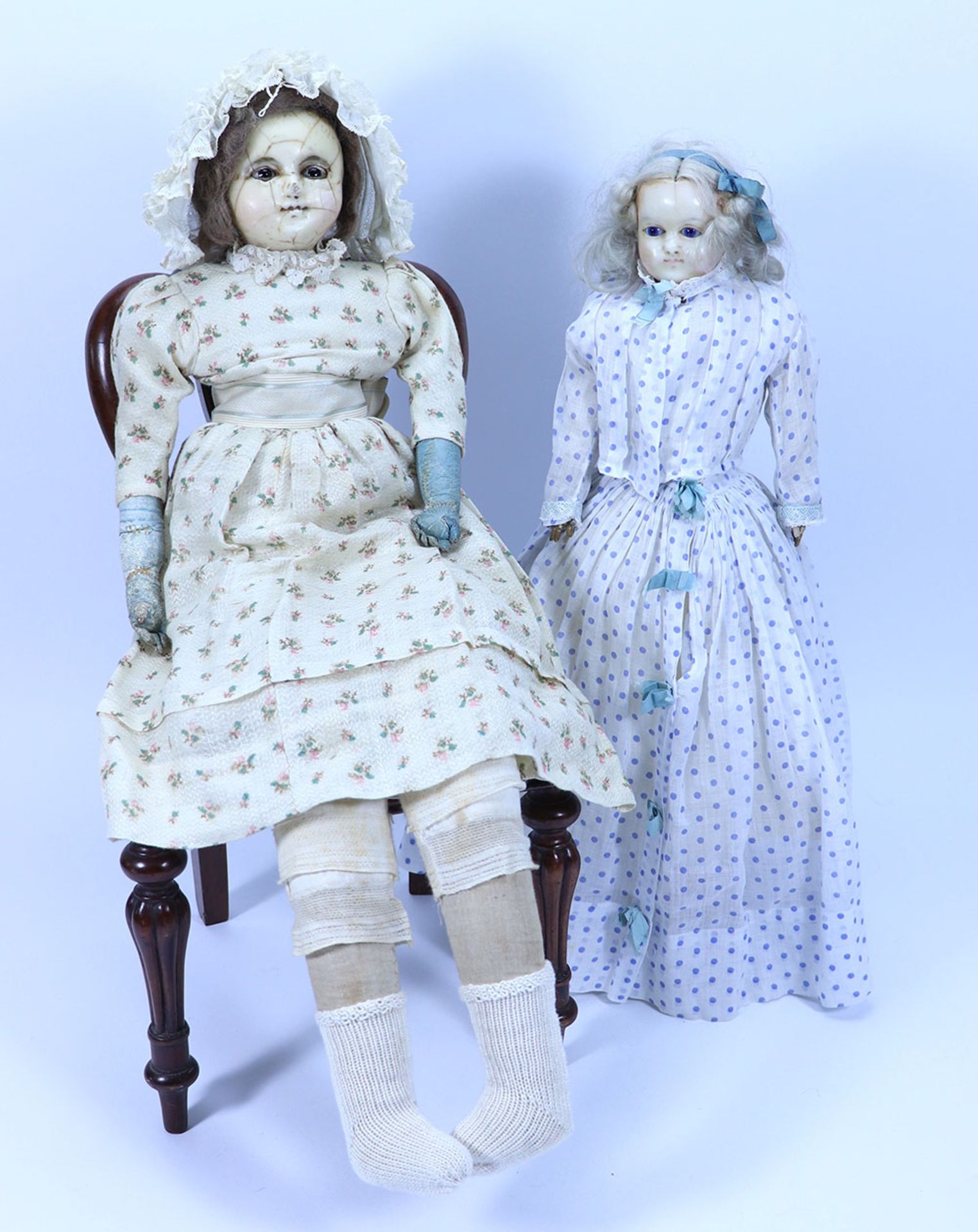 A sweet wax over composition shoulder head doll, English 1860s-70s,