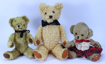 Two post-war mohair Teddy bears and a Cheeky bear,