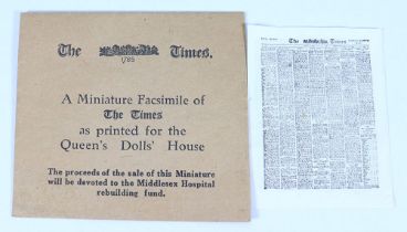 A rare copy of ‘The Times’ for Queen Marys Dolls House in original envelope, circa 1924,