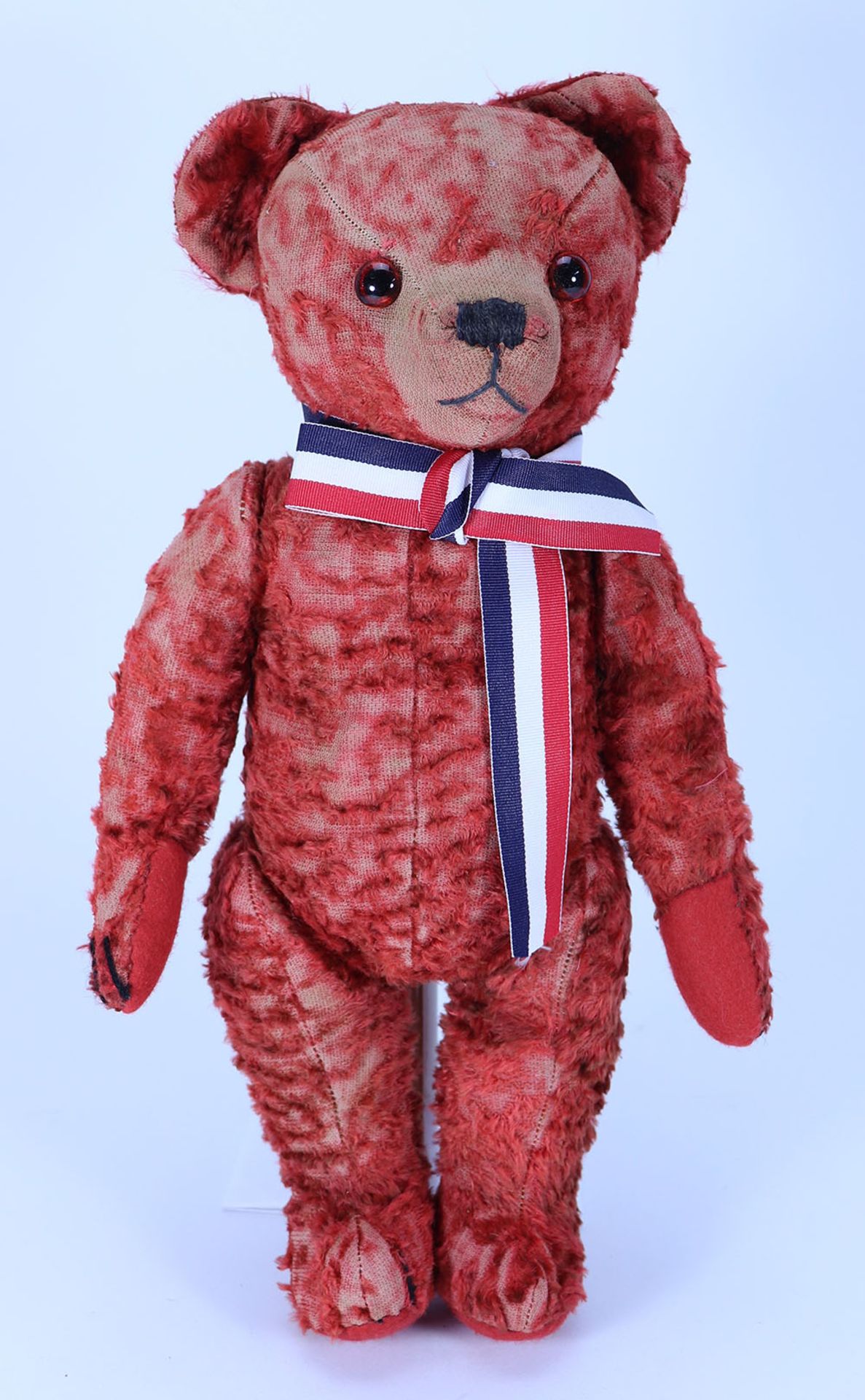 A rare red cotton plush Teddy bear, 1930s possibly Alpha Farnell,